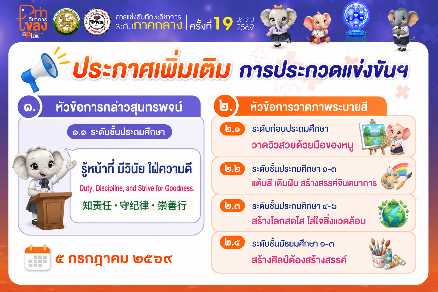 ประกาศเพิ่มเติม การประกวดแข่งขันฯ ๕ กรกฎาคม ๒๕๖๙