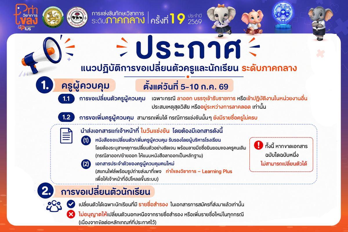 แนวปฏิบัติการขอเปลี่ยนตัวครูและนักเรียน ระดับภาคกลาง