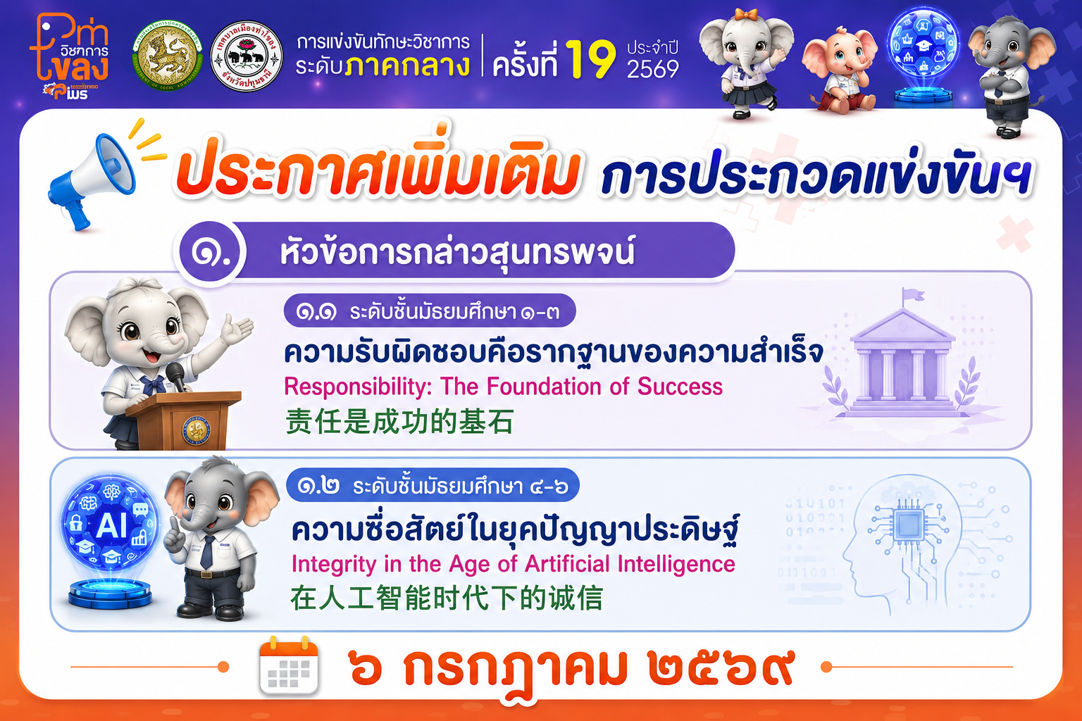 ประกาศเพิ่มเติม การประกวดแข่งขันฯ ๖ กรกฎาคม ๒๕๖๙